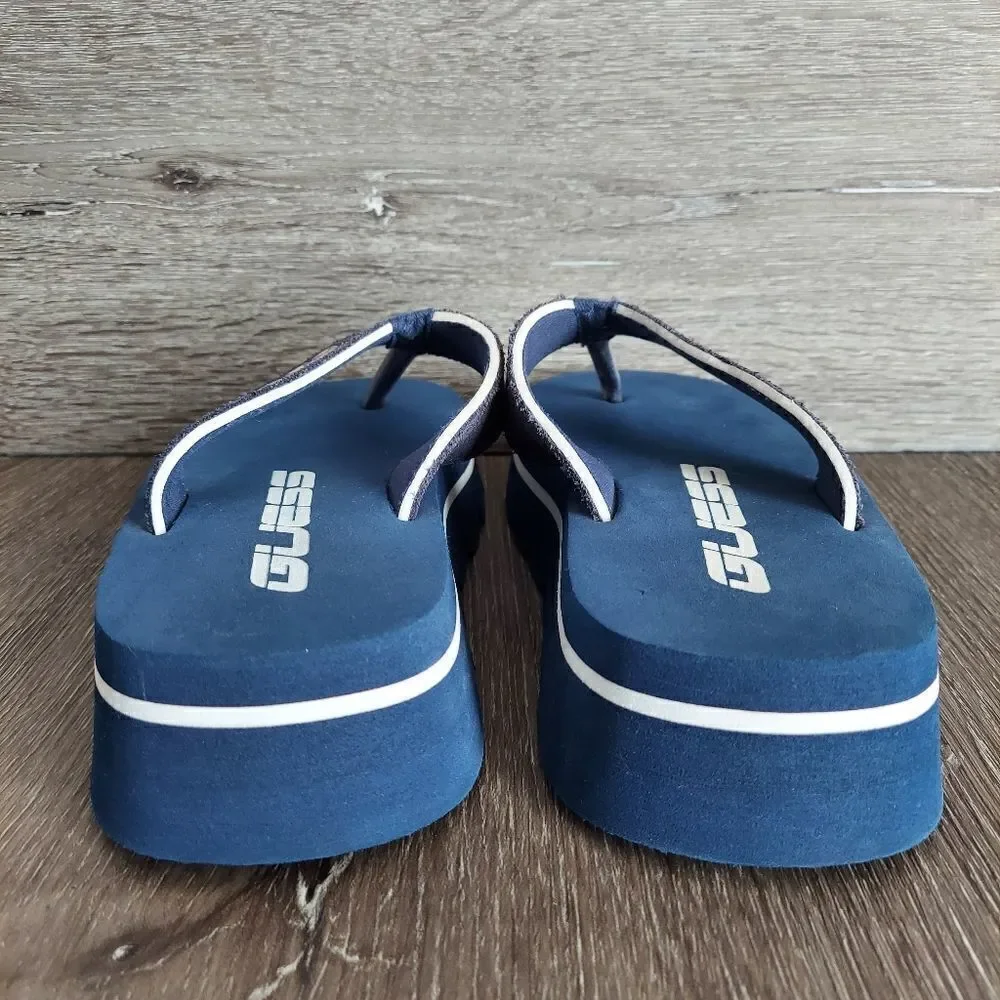Vintage Guess Platform Flip Flops Sandals Blue White Size 5